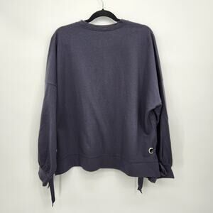 She+Sky Dark Navy Grommet Laced Tie Oversized Sweatshirt Women's L